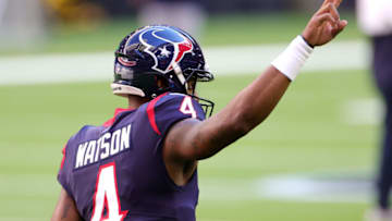 HOUSTON, TEXAS - JANUARY 03: Deshaun Watson #4 of the Houston Texans in action against the Tennessee Titans during a game at NRG Stadium on January 03, 2021 in Houston, Texas. (Photo by Carmen Mandato/Getty Images)