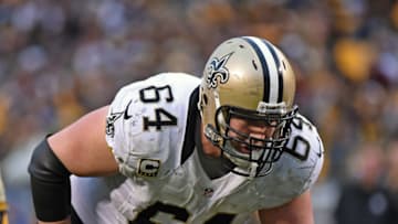 PITTSBURGH, PA - NOVEMBER 30: Offensive lineman Zach Strief #64 of the New Orleans Saints looks on from the field during a game against the Pittsburgh Steelers at Heinz Field on November 30, 2014 in Pittsburgh, Pennsylvania. The Saints defeated the Steelers 35-32. (Photo by George Gojkovich/Getty Images)