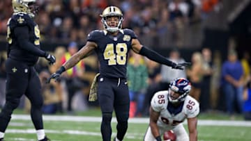 NEW ORLEANS, LA - NOVEMBER 13: Vonn Bell #48 of the New Orleans Saints signals no first down during a game against the Denver Broncos at Mercedes-Benz Superdome on November 13, 2016 in New Orleans, Louisiana. The Broncos defeated the Saints 25-23. (Photo by Wesley Hitt/Getty Images)