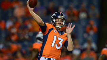 DENVER, CO - SEPTEMBER 11: Quarterback Trevor Siemian #13 of the Denver Broncos warms up before the game against the Los Angeles Chargers at Sports Authority Field at Mile High on September 11, 2017 in Denver, Colorado. (Photo by Dustin Bradford/Getty Images)
