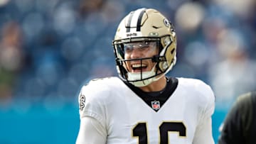 Ian Book, New Orleans Saints. (Photo by Wesley Hitt/Getty Images)