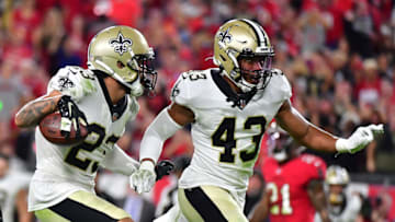 Marshon Lattimore #23 and Marcus Williams #43 of the New Orleans Saints. (Photo by Julio Aguilar/Getty Images)