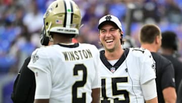 New Orleans Saints quarterback Trevor Siemian (15) - Mandatory Credit: Tommy Gilligan-USA TODAY Sports