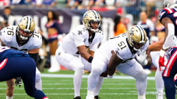 New Orleans Saints quarterback Jameis Winston (2) gets the ball from center Cesar Ruiz (51) - Mandatory Credit: Stephen Lew-USA TODAY Sports