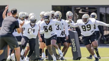 New Orleans Saints Jaleel Johnson (91) and Taco Charlton (54) and Shy Tuttle (99) - Mandatory Credit: Stephen Lew-USA TODAY Sports