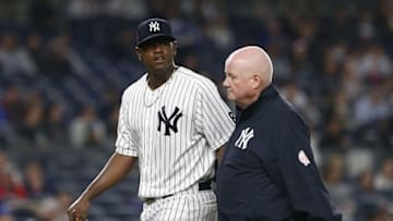 May 13, 2016; Bronx, NY, USA; New York Yankees starting pitcher Luis Severino (40) leaves the game in the third inning against the Chicago White Sox at Yankee Stadium. Mandatory Credit: Noah K. Murray-USA TODAY Sports