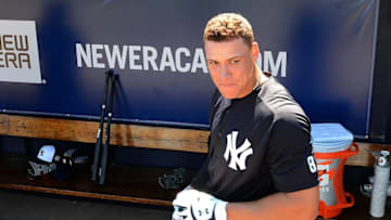 Feb 28, 2016; Tampa, FL, USA; New York Yankees outfielder Aaron Judge (99) walks out of the batting cage during the workout at George M. Steinbrenner Field. Mandatory Credit: Jonathan Dyer-USA TODAY Sports