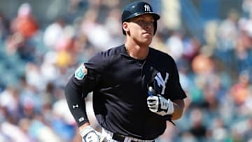 Mar 11, 2016; Tampa, FL, USA; New York Yankees right fielder Aaron Judge (99) walks during the third inning against the Baltimore Orioles at George M. Steinbrenner Field. Mandatory Credit: Kim Klement-USA TODAY Sports