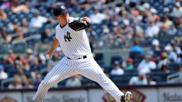 Jul 21, 2016; Bronx, NY, USA; New York Yankees relief pitcher Chad Green (39) pitches during the seventh inning against the Baltimore Orioles at Yankee Stadium. Baltimore Orioles won 4-1. Mandatory Credit: Anthony Gruppuso-USA TODAY Sports