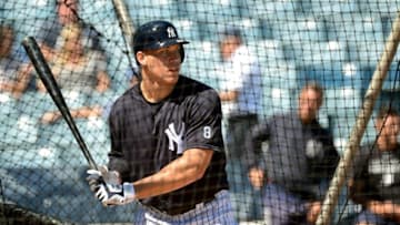 Feb 28, 2016; Tampa, FL, USA; New York Yankees outfielder Aaron Judge (99) hits in the batting cage during the workout at George M. Steinbrenner Field. Mandatory Credit: Jonathan Dyer-USA TODAY Sports