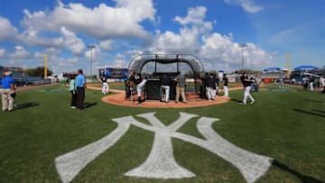Mar 16, 2016; Tampa, FL, USA; A general view of George M. Steinbrenner Field during batting practice for the New York Yankees. Mandatory Credit: Kim Klement-USA TODAY Sports