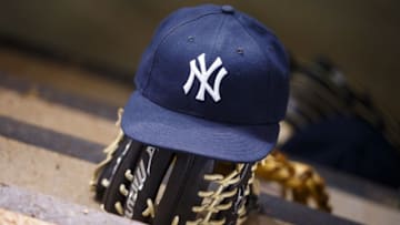 May 18, 2016; Phoenix, AZ, USA; Detailed view of a New York Yankees hat and baseball glove against the Arizona Diamondbacks at Chase Field. Mandatory Credit: Mark J. Rebilas-USA TODAY Sports