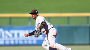 Oct 18, 2016; Mesa, AZ, USA; Scottsdale Scorpions infielder Gleyber Torres of the New York Yankees against the Mesa Solar Sox during an Arizona Fall League game at Sloan Field. Mandatory Credit: Mark J. Rebilas-USA TODAY Sports