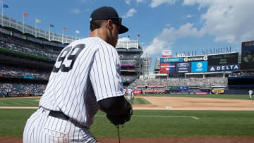 POOL Aug 14, 2016; Bronx, NY, USA; New York Yankees right fielder Aaron Judge (99) takes the field in a game against the Tampa Bay Rays at Yankee Stadium. The Tampa Bay Rays won 12-3. Mandatory Credit: Bill Streicher-USA TODAY Sports