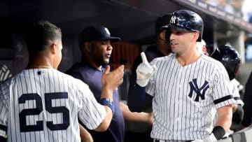 NEW YORK, NEW YORK - SEPTEMBER 20: Tyler Wade #14 and Gleyber Torres #25 of the New York Yankees celebrate a home run in the fifth inning of their game against the Toronto Blue Jays at Yankee Stadium on September 20, 2019 in the Bronx borough of New York City. (Photo by Emilee Chinn/Getty Images)