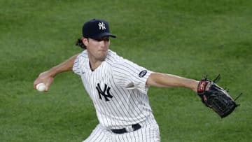 Gerrit Cole #45 of the New York Yankees in action against the Philadelphia Phillies at Yankee Stadium on August 03, 2020 in New York City. The Yankees defeated the Phillies 6-3. (Photo by Jim McIsaac/Getty Images)