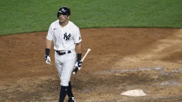 Mike Tauchman #39 of the New York Yankees reacts after striking oyt during the ninth inning against the Tampa Bay Rays at Yankee Stadium on September 02, 2020 in the Bronx borough of New York City. (Photo by Sarah Stier/Getty Images)