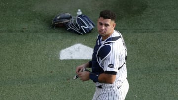NEW YORK, NEW YORK - AUGUST 14: (NEW YORK DAILIES OUT) Gary Sanchez #24 of the New York Yankees before a game against the Boston Red Sox at Yankee Stadium on August 14, 2020 in New York City. The Yankees defeated the Red Sox 10-3. (Photo by Jim McIsaac/Getty Images)
