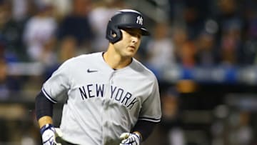 NEW YORK, NEW YORK - SEPTEMBER 10: Anthony Rizzo #48 of the New York Yankees in action against the New York Mets at Citi Field on September 10, 2021 in New York City. New York Mets defeated the New York Yankees 10-3. (Photo by Mike Stobe/Getty Images)