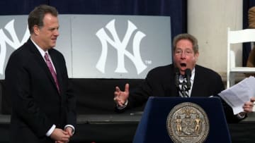 NEW YORK - NOVEMBER 06: New York Yankees broadcasters Michael Kay (L) and John Sterling speak during the New York Yankees World Series Victory Celebration at City Hall on November 6, 2009 in New York, New York. (Photo by Jim McIsaac/Getty Images)