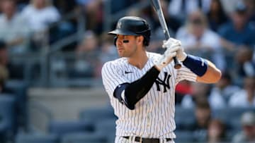 NEW YORK, NEW YORK - OCTOBER 02: Joey Gallo #13 of the New York Yankees in action against the Tampa Bay Rays at Yankee Stadium on October 02, 2021 in New York City. The Rays defeated the Yankees 12-2. (Photo by Jim McIsaac/Getty Images)