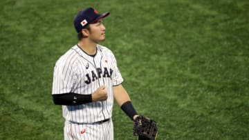 YOKOHAMA, JAPAN - AUGUST 04: Seiya Suzuki #51 of Team Japan looks on against Team Republic of Korea during the semifinals of men's baseball on day twelve of the Tokyo 2020 Olympic Games at Yokohama Baseball Stadium on August 04, 2021 in Yokohama, Japan. Team japan defeated Team Republic of Korea 5-2. (Photo by Yuichi Masuda/Getty Images)