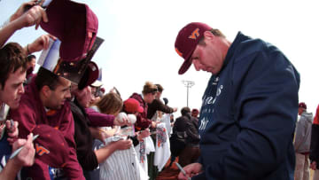 BLACKSBURG, VA - MARCH 18: Jason Giambi #25 of the New York Yankees signs autographs before a memorial exhibition game against the Virginia Tech Hokies at English Field on March 18, 2008 in Blacksburg, Virginia. (Photo by Scott Cunningham/Getty Images)