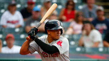 CLEVELAND, OH - AUGUST 29: Yairo Munoz #60 of the Boston Red Sox in action against the Cleveland Indians during the game at Progressive Field on August 29, 2021 in Cleveland, Ohio. (Photo by Justin K. Aller/Getty Images)