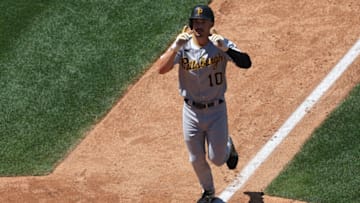 WASHINGTON, DC - JUNE 29: Bryan Reynolds #10 of the Pittsburgh Pirates celebrates his home run against the Washington Nationals during the sixth inning at Nationals Park on June 29, 2022 in Washington, DC. (Photo by Patrick Smith/Getty Images)