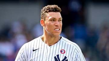 NEW YORK, NEW YORK - JULY 04: Aaron Judge #99 of the New York Yankees looks on against the New York Mets during game one of a doubleheader at Yankee Stadium on July 04, 2021 in the Bronx borough of New York City. (Photo by Steven Ryan/Getty Images)