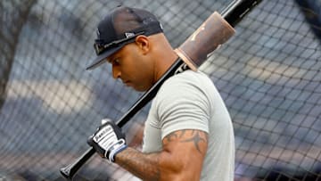 NEW YORK, NEW YORK - JULY 14: Aaron Hicks #31 of the New York Yankees walks out of the batting cage before the game against the Cincinnati Reds at Yankee Stadium on July 14, 2022 in the Bronx borough of New York City. (Photo by Elsa/Getty Images)