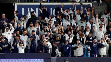 NEW YORK, NEW YORK - OCTOBER 18: New York Yankees fans cheer during the eighth inning against the Cleveland Guardians in game five of the American League Division Series at Yankee Stadium on October 18, 2022 in New York, New York. (Photo by Elsa/Getty Images)