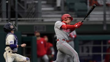 Indiana's Elijah Dunham (17) makes a hit during the first inning against the University of Evansville Purple Aces at the newly renovated German American Bank Field at Charles H. Braun Stadium in Evansville, Ind., Tuesday, March 10, 2020. The Purple Aces defeated the Hoosiers, 5-4.
Iu Vs Ue 01