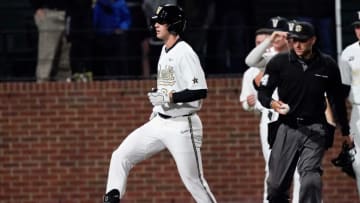 Vanderbilt right fielder Spencer Jones (34) crosses home plate after his solo home run against Tennessee during the seventh inning at Hawkins Field Saturday, April 2, 2022 in Nashville, Tenn.Nas Vandy Ut 023