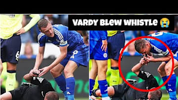 Jamie Vardy blew referee David Webb's whistle after injury following a clash with Jordan Ayew