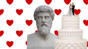 REBECCA O'CONNELL // WIKIMEDIA COMMONS (PLUTARCH), ISTOCK (CAKE + BACKGROUND)