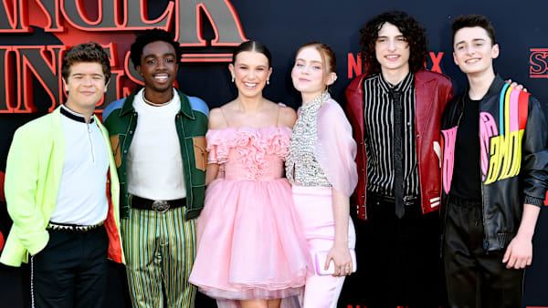 SANTA MONICA, CALIFORNIA - JUNE 28: (L-R) Gaten Matarazzo, Caleb McLaughlin, Millie Bobby Brown, Sadie Sink, Finn Wolfhard, and Noah Schnapp attend the premiere of Netflix's "Stranger Things" Season 3 on June 28, 2019 in Santa Monica, California. (Photo by Amy Sussman/Getty Images) SANTA MONICA, CALIFORNIA - JUNE 28: (L-R) Gaten Matarazzo, Caleb McLaughlin, Millie Bobby Brown, Sadie Sink, Finn Wolfhard, and Noah Schnapp attend the premiere of Netflix's "Stranger Things" Season 3 on June 28, 2019 in Santa Monica, California. (Photo by Amy Sussman/Getty Images)