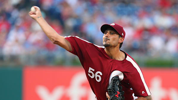 PHILADELPHIA, PA - JULY 27:Pitcher Zach Eflin #56 of the Philadelphia Phillies delivers a pitch during the first inning against the Atlanta Braves in a baseball game at Citizens Bank Park on July 27, 2019 in Philadelphia, Pennsylvania. (Photo by Rich Schultz/Getty Images) PHILADELPHIA, PA - JULY 27:Pitcher Zach Eflin #56 of the Philadelphia Phillies delivers a pitch during the first inning against the Atlanta Braves in a baseball game at Citizens Bank Park on July 27, 2019 in Philadelphia, Pennsylvania. (Photo by Rich Schultz/Getty Images)