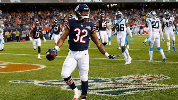 CHICAGO, ILLINOIS - AUGUST 08: David Montgomery #32 of the Chicago Bears reacts after scoring a touchdown against the Carolina Panthers during a preseason game at Soldier Field on August 08, 2019 in Chicago, Illinois. (Photo by Nuccio DiNuzzo/Getty Images) CHICAGO, ILLINOIS - AUGUST 08: David Montgomery #32 of the Chicago Bears reacts after scoring a touchdown against the Carolina Panthers during a preseason game at Soldier Field on August 08, 2019 in Chicago, Illinois. (Photo by Nuccio DiNuzzo/Getty Images)