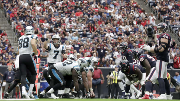 HOUSTON, TX - SEPTEMBER 29: Kyle Allen #7 of the Carolina Panthers signals at the line of scrimmage against the Houston Texans in the second half at NRG Stadium on September 29, 2019 in Houston, Texas. (Photo by Tim Warner/Getty Images) HOUSTON, TX - SEPTEMBER 29: Kyle Allen #7 of the Carolina Panthers signals at the line of scrimmage against the Houston Texans in the second half at NRG Stadium on September 29, 2019 in Houston, Texas. (Photo by Tim Warner/Getty Images)