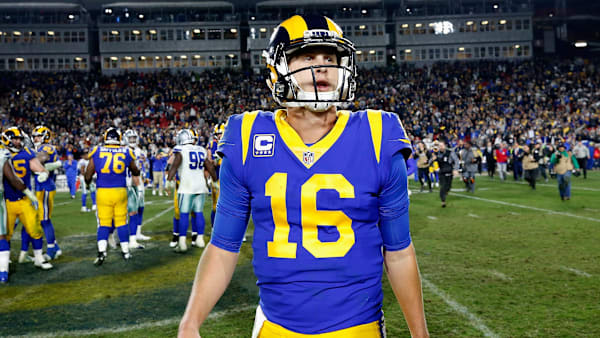 LOS ANGELES, CA - JANUARY 12: Jared Goff #16 of the Los Angeles Rams walks off the field after the NFC Divisional Playoff game against the Dallas Cowboys at Los Angeles Memorial Coliseum on January 12, 2019 in Los Angeles, California. The Rams defeated the Cowboys 30-22. (Photo by Sean M. Haffey/Getty Images) LOS ANGELES, CA - JANUARY 12: Jared Goff #16 of the Los Angeles Rams walks off the field after the NFC Divisional Playoff game against the Dallas Cowboys at Los Angeles Memorial Coliseum on January 12, 2019 in Los Angeles, California. The Rams defeated the Cowboys 30-22. (Photo by Sean M. Haffey/Getty Images)