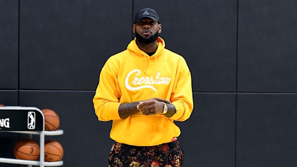 EL SEGUNDO, CALIFORNIA - JULY 13: LeBron James attends the press conference where Anthony Davis is introduced as the newest player of the Los Angeles Lakers during a press conference at UCLA Health Training Center on July 13, 2019 in El Segundo, California. NOTE TO USER: User expressly acknowledges and agrees that, by downloading and/or using this Photograph, user is consenting to the terms and conditions of the Getty Images License Agreement. (Photo by Kevork Djansezian/Getty Images) EL SEGUNDO, CALIFORNIA - JULY 13: LeBron James attends the press conference where Anthony Davis is introduced as the newest player of the Los Angeles Lakers during a press conference at UCLA Health Training Center on July 13, 2019 in El Segundo, California. NOTE TO USER: User expressly acknowledges and agrees that, by downloading and/or using this Photograph, user is consenting to the terms and conditions of the Getty Images License Agreement. (Photo by Kevork Djansezian/Getty Images)