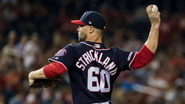 WASHINGTON, DC - AUGUST 16: Hunter Strickland #60 of the Washington Nationals pitches against the Milwaukee Brewers during the eighth inning at Nationals Park on August 16, 2019 in Washington, DC. (Photo by Scott Taetsch/Getty Images) WASHINGTON, DC - AUGUST 16: Hunter Strickland #60 of the Washington Nationals pitches against the Milwaukee Brewers during the eighth inning at Nationals Park on August 16, 2019 in Washington, DC. (Photo by Scott Taetsch/Getty Images)