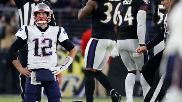 BALTIMORE, MARYLAND - NOVEMBER 03: Quarterback Tom Brady #12 of the New England Patriots reacts after being sacked against the Baltimore Ravens during the fourth quarter M&T Bank Stadium on November 3, 2019 in Baltimore, Maryland. (Photo by Scott Taetsch/Getty Images) BALTIMORE, MARYLAND - NOVEMBER 03: Quarterback Tom Brady #12 of the New England Patriots reacts after being sacked against the Baltimore Ravens during the fourth quarter M&T Bank Stadium on November 3, 2019 in Baltimore, Maryland. (Photo by Scott Taetsch/Getty Images)