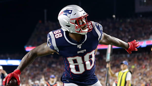 FOXBOROUGH, MASSACHUSETTS - AUGUST 29: Demaryius Thomas #88 of the New England Patriots celebrates after scoring a touchdwon during the preseason game between the New York Giants and the New England Patriots at Gillette Stadium on August 29, 2019 in Foxborough, Massachusetts. (Photo by Maddie Meyer/Getty Images) FOXBOROUGH, MASSACHUSETTS - AUGUST 29: Demaryius Thomas #88 of the New England Patriots celebrates after scoring a touchdwon during the preseason game between the New York Giants and the New England Patriots at Gillette Stadium on August 29, 2019 in Foxborough, Massachusetts. (Photo by Maddie Meyer/Getty Images)