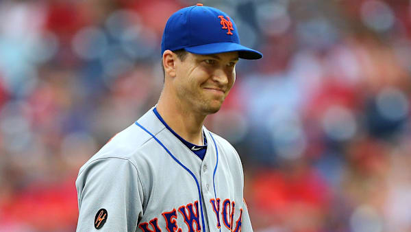 PHILADELPHIA, PA - AUGUST 18: Pitcher Jacob deGrom #48 of the New York Mets smiles as he walks off the mound after the fourth inning against the Philadelphia Phillies during a game at Citizens Bank Park on August 18, 2018 in Philadelphia, Pennsylvania. The Mets defeated the Phillies 3-1 as deGrom pitched a complete game shutout. (Photo by Rich Schultz/Getty Images) PHILADELPHIA, PA - AUGUST 18: Pitcher Jacob deGrom #48 of the New York Mets smiles as he walks off the mound after the fourth inning against the Philadelphia Phillies during a game at Citizens Bank Park on August 18, 2018 in Philadelphia, Pennsylvania. The Mets defeated the Phillies 3-1 as deGrom pitched a complete game shutout. (Photo by Rich Schultz/Getty Images)