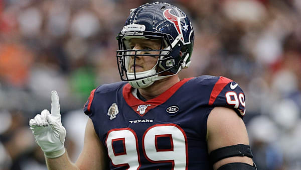 HOUSTON, TEXAS - OCTOBER 27: J.J. Watt #99 of the Houston Texans reacts after knocking down the pass attempt by Derek Carr #4 of the Oakland Raiders, not shown, in the first quarter at NRG Stadium on October 27, 2019 in Houston, Texas. (Photo by Bob Levey/Getty Images) HOUSTON, TEXAS - OCTOBER 27: J.J. Watt #99 of the Houston Texans reacts after knocking down the pass attempt by Derek Carr #4 of the Oakland Raiders, not shown, in the first quarter at NRG Stadium on October 27, 2019 in Houston, Texas. (Photo by Bob Levey/Getty Images)
