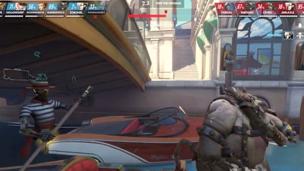 Reinhardt charges a Roadhog toward the water, but it ends in disaster. Reinhardt charges a Roadhog toward the water, but it ends in disaster.