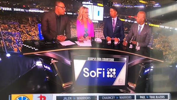 ESPN had a graphics error which showed the Golden State Warriors playing the Houston Rockets. ESPN had a graphics error which showed the Golden State Warriors playing the Houston Rockets.
