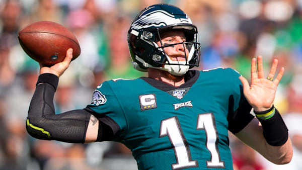 PHILADELPHIA, PA - SEPTEMBER 08: Carson Wentz #11 of the Philadelphia Eagles throws a pass against the Washington Redskins at Lincoln Financial Field on September 8, 2019 in Philadelphia, Pennsylvania. (Photo by Mitchell Leff/Getty Images) PHILADELPHIA, PA - SEPTEMBER 08: Carson Wentz #11 of the Philadelphia Eagles throws a pass against the Washington Redskins at Lincoln Financial Field on September 8, 2019 in Philadelphia, Pennsylvania. (Photo by Mitchell Leff/Getty Images)